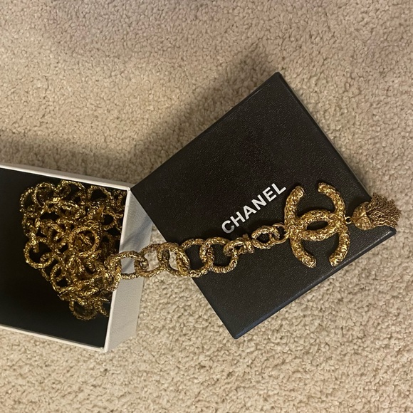 Rare CHANEL chunky lariat vintage 24k plated necklace with tassel - Picture 13 of 15